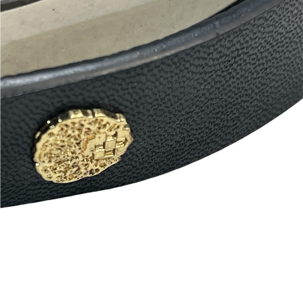 Vince Camuto Black Faux Leather Belt Gold Logo Buckle Detail Large New - Picture 5 of 8
